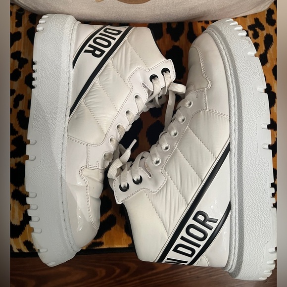 CHRISTIAN DIOR Nylon Fabric Womens D-Player High Top Sneakers White & Black - Picture 9 of 15